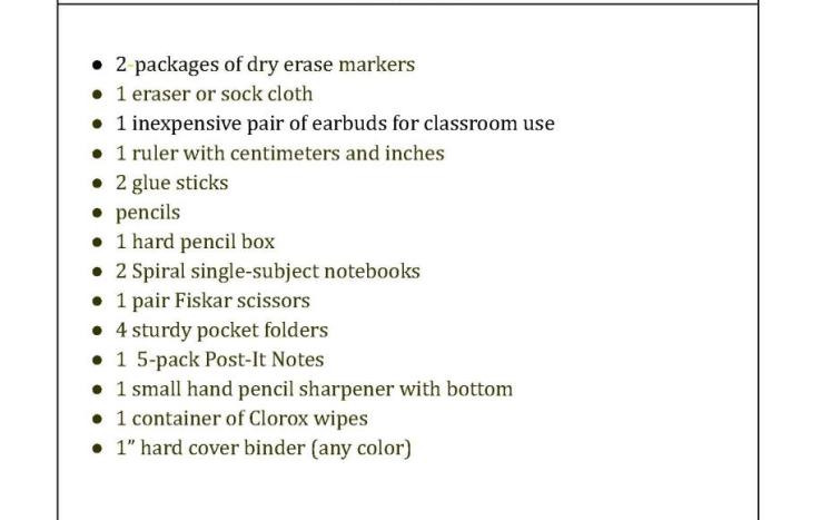 Grade 3 Supply List 2026-2027